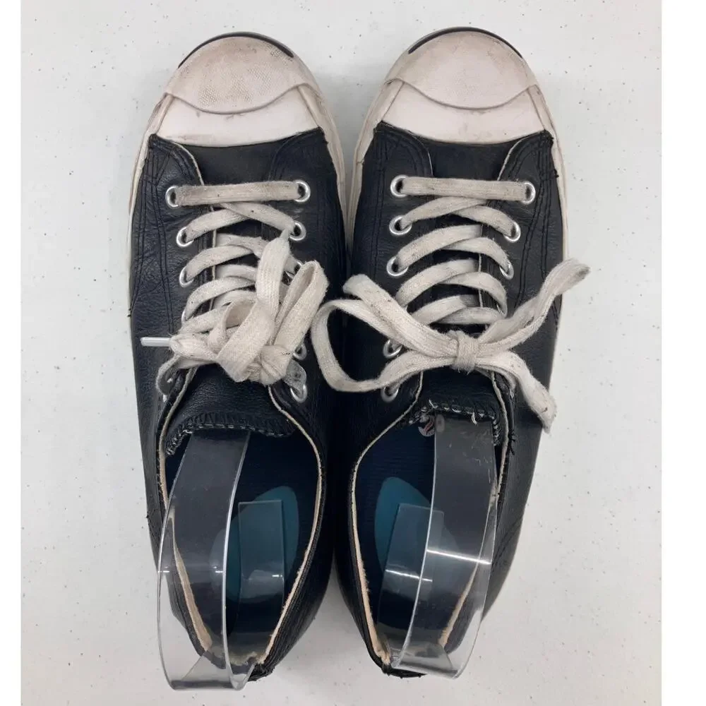 Converse Jack Purcell Black White Leather Low Top Lace Up Unisex Sneaker Shoes - Picture 4 of 10